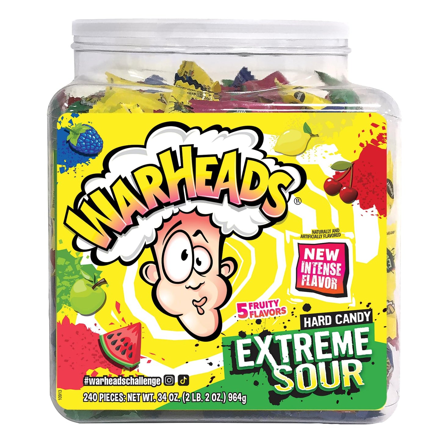 WARHEADS - Extreme Sour Hard Candy - Assorted Flavors - Sour Apple, Black Cherry, Blue Raspberry, Lemon & Watermelon Flavors - 2 oz. Bag