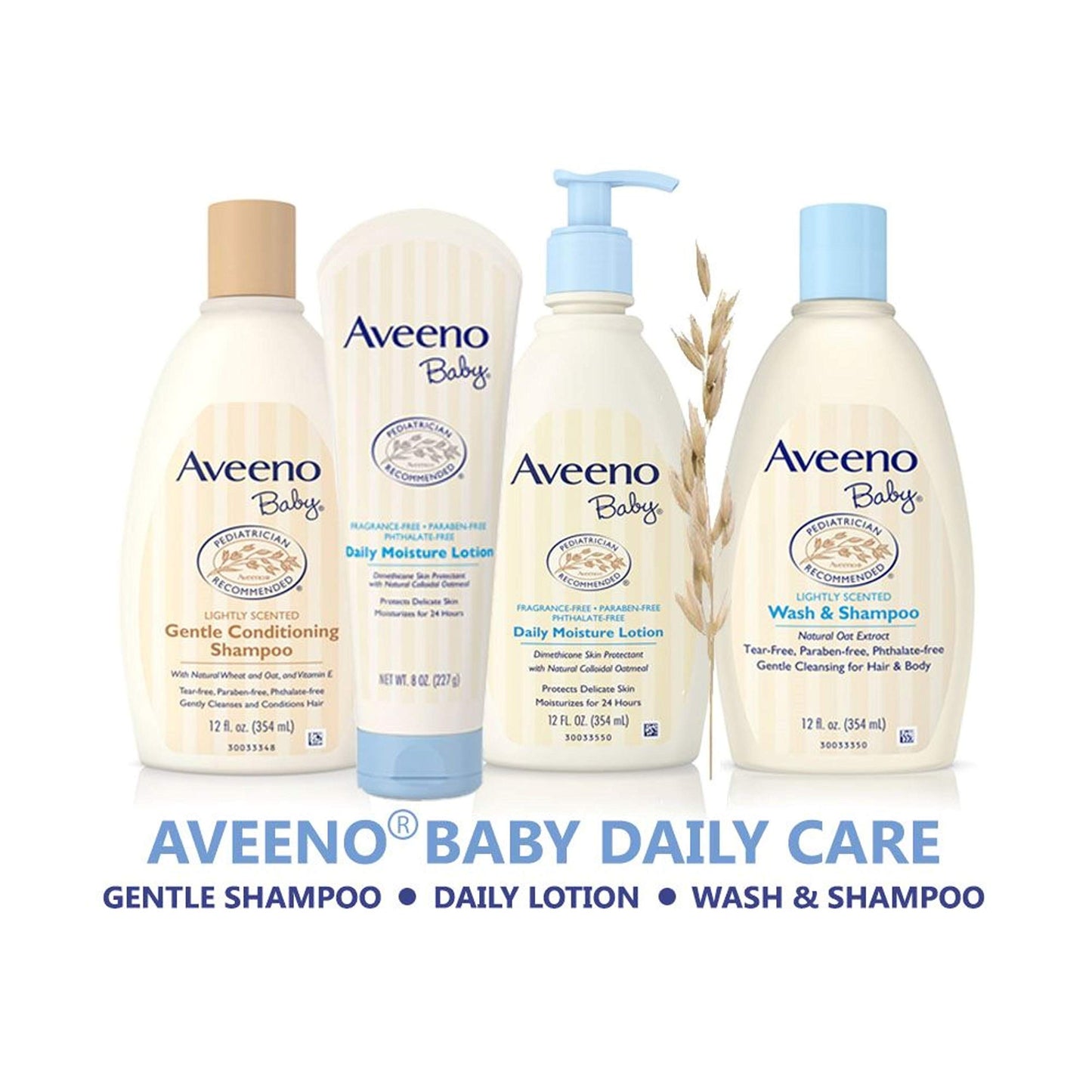 Aveeno Baby Daily Moisture Gentle Bath Wash & Shampoo with Natural Oat Extract, Hypoallergenic, Tear-Free & Paraben-Free Formula For Sensitive Hair & Skin, Lightly Scented, 33 fl. oz