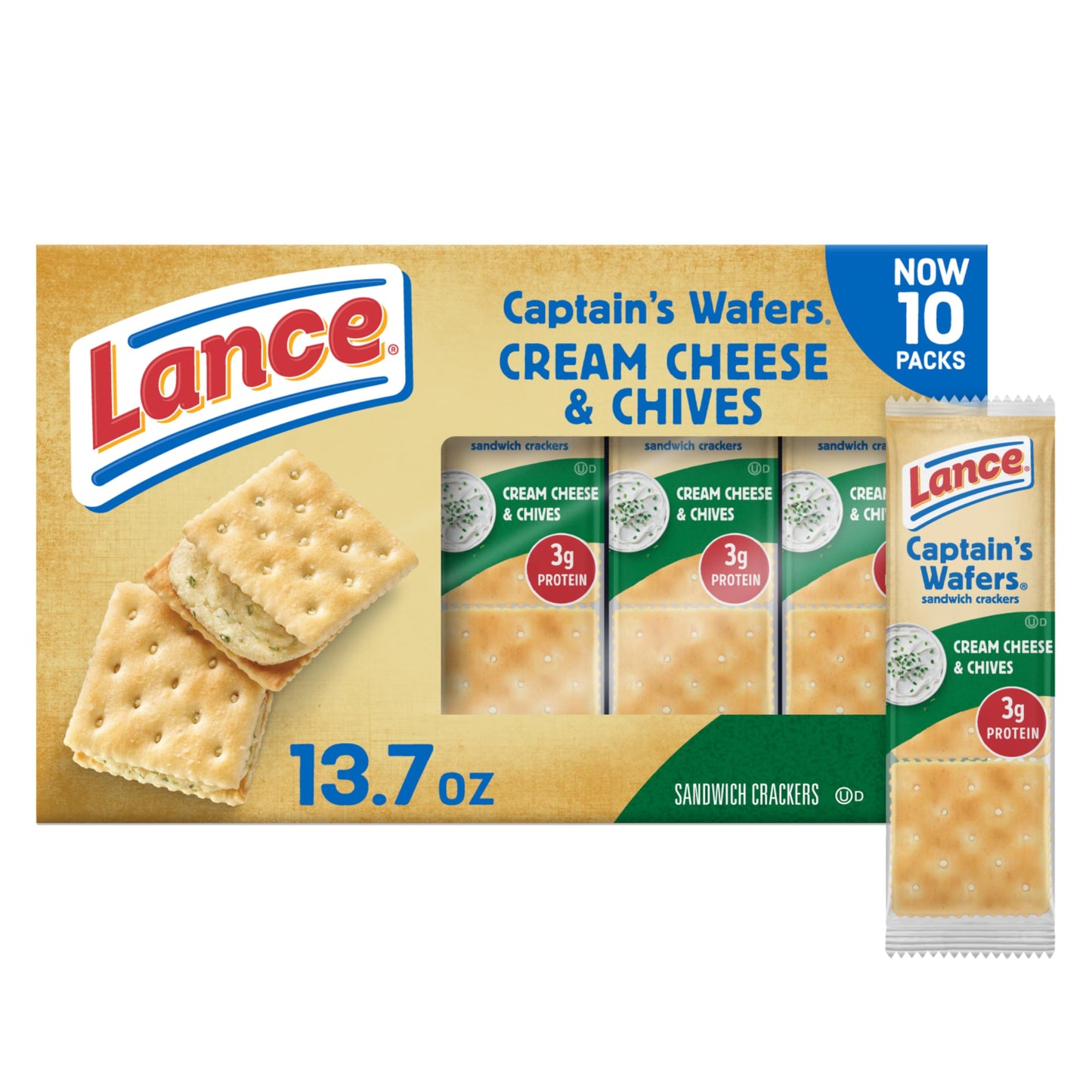 Lance Sandwich Crackers, Captain's Wafer Grilled Cheese, 10 Individual Packs, 6 Sandwiches Each