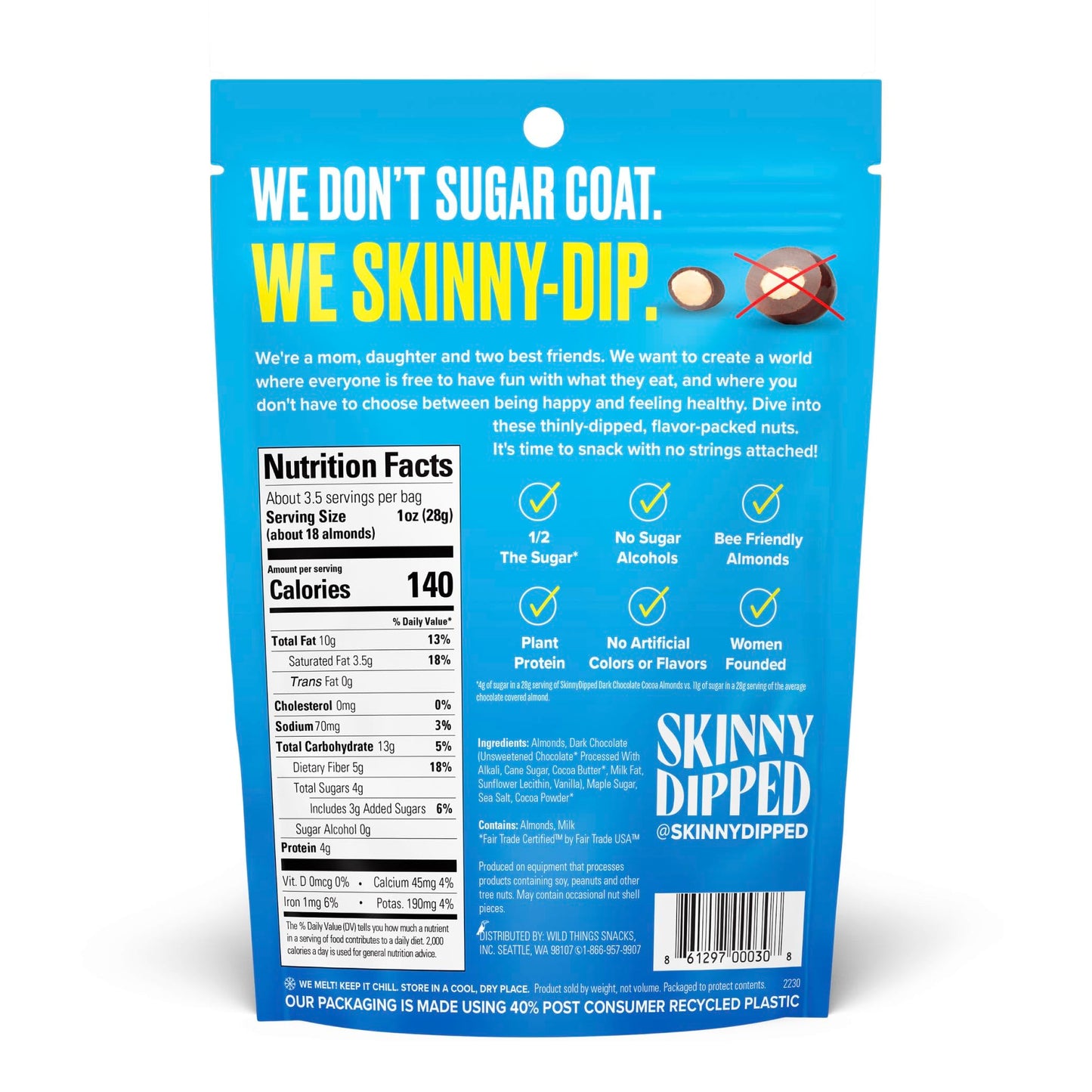 SkinnyDipped Snack Attack Minis Almond Variety Pack, Healthy Snack, Plant Protein, Gluten Free, 0.46 oz Mini Bags, Pack of 25