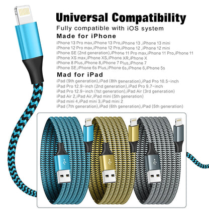 [Apple MFi Certified] iPhone Charger 3 Pack 6FT USB Lightning Cable Fast Charging Nylon Braided Cord Compatible with 14/13/12/11 Pro Max/XS MAX/XR/XS/X/8/7/Plus/6S/6/SE/5S/iPad