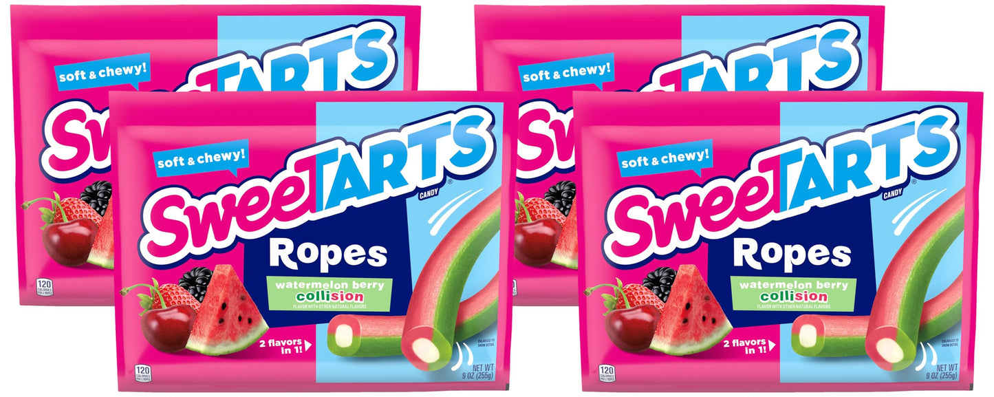 SweeTARTS Ropes, Candy, Twisted Rainbow Punch, Soft and Chewy, Back to School Sweet Treat, 9 oz