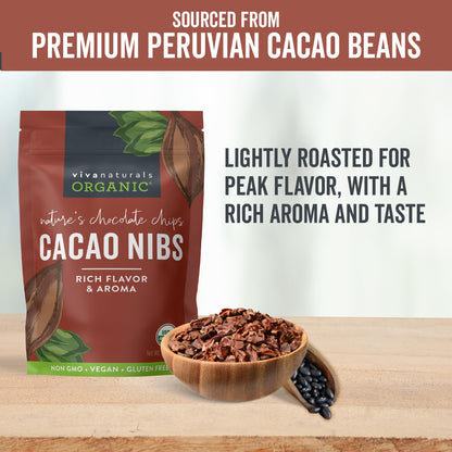 Viva Naturals Organic Cacao Nibs, 1 Lb - Certified Keto and Vegan Superfood, Perfect for Gluten Free Baking, Cacao Nib Smoothies and Healthy Snacks, Premium Criollo Beans, Non-GMO