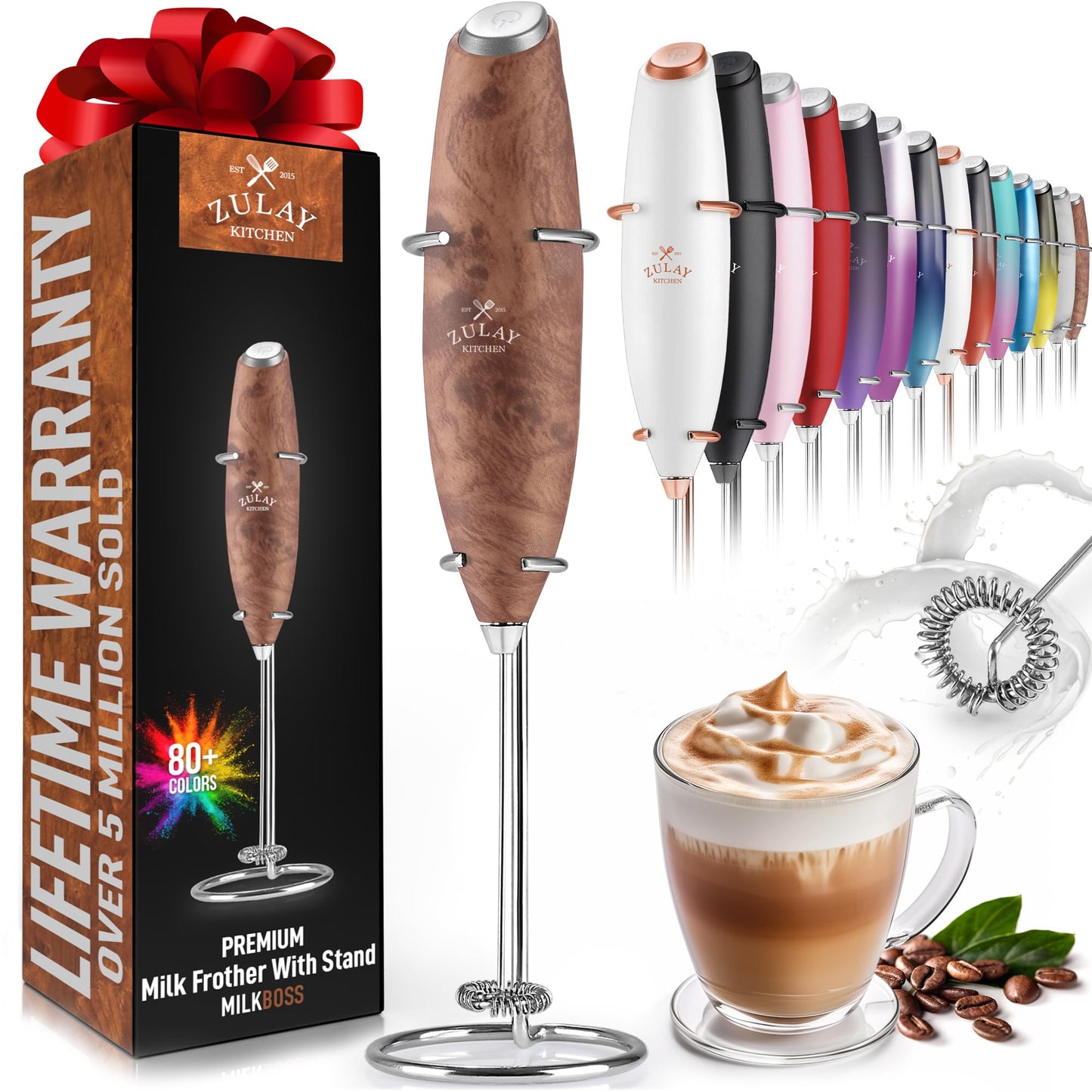 Zulay Powerful Milk Frother (4 Duracell Batteries Included) - Handheld Milk Frother Wand Drink Mixer for Coffee - Powerful Milk Foamer for Cappuccino, Frappe, Matcha & Coffee Creamer - Black