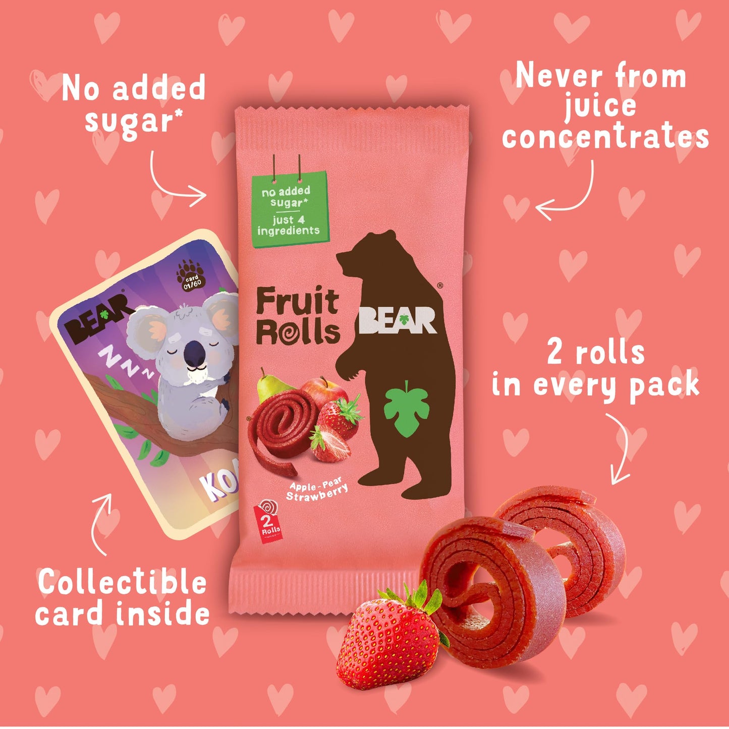 BEAR Real Fruit Snack Rolls - Gluten Free, Vegan, and Non-GMO - Strawberry – Healthy School And Lunch Snacks For Kids And Adults, 0.7 Ounce (Pack of 18)