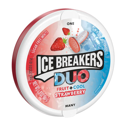 ICE BREAKERS Duo Fruit Plus Cool Strawberry Sugar Free Breath Mints Tins, 1.3 oz (8 Count)