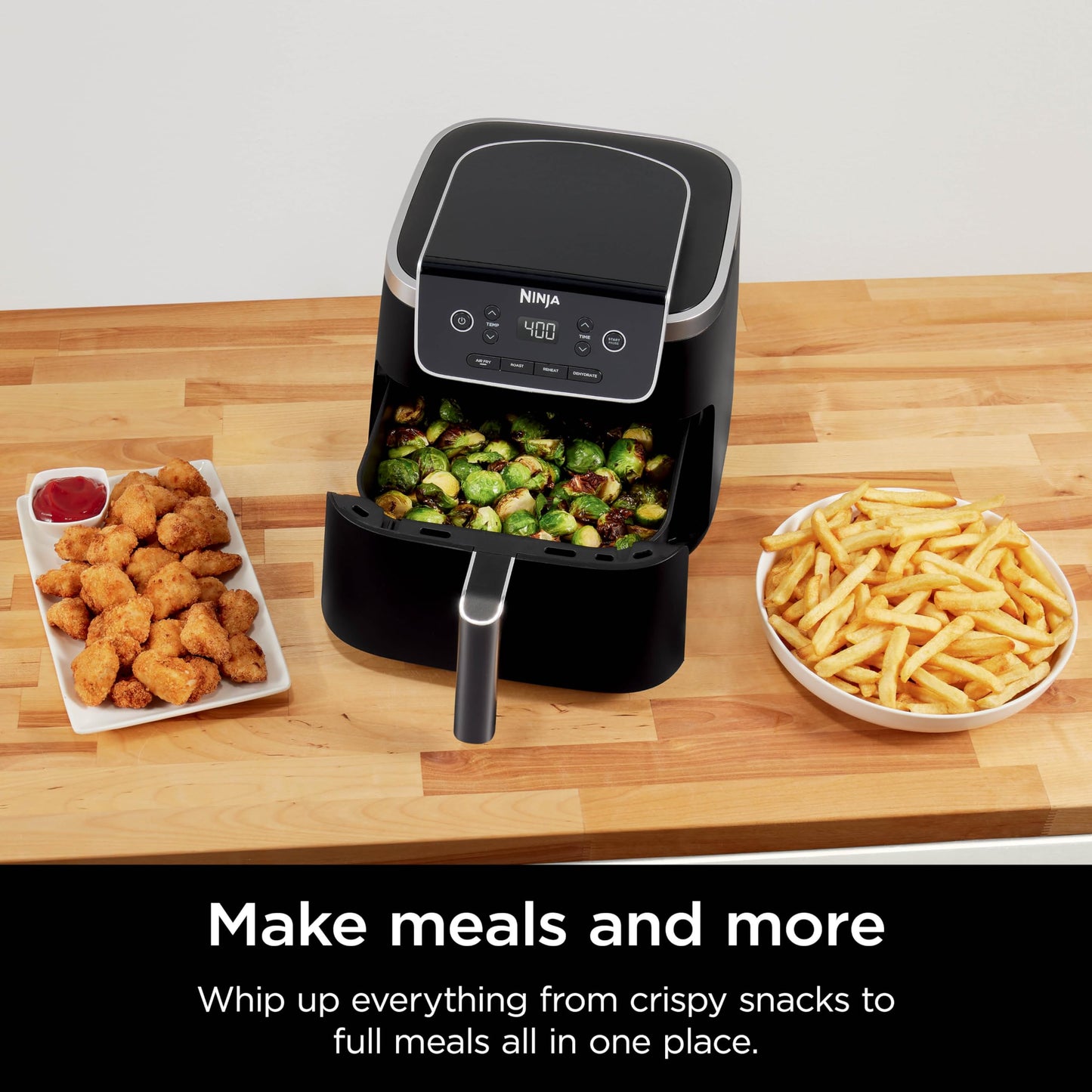 Ninja Air Fryer Pro 4-in-1 with 5 QT Capacity, Air Fry, Roast, Reheat, Dehydrate, Air Crisp Technology with 400F for hot, crispy results in just minutes, Nonstick Basket & Crisper Plate, Grey, AF141