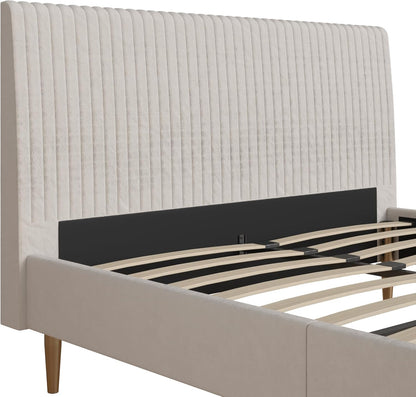 Mr. Kate Daphne Upholstered Bed with Headboard and Modern Platform Frame, Queen, Ivory Velvet