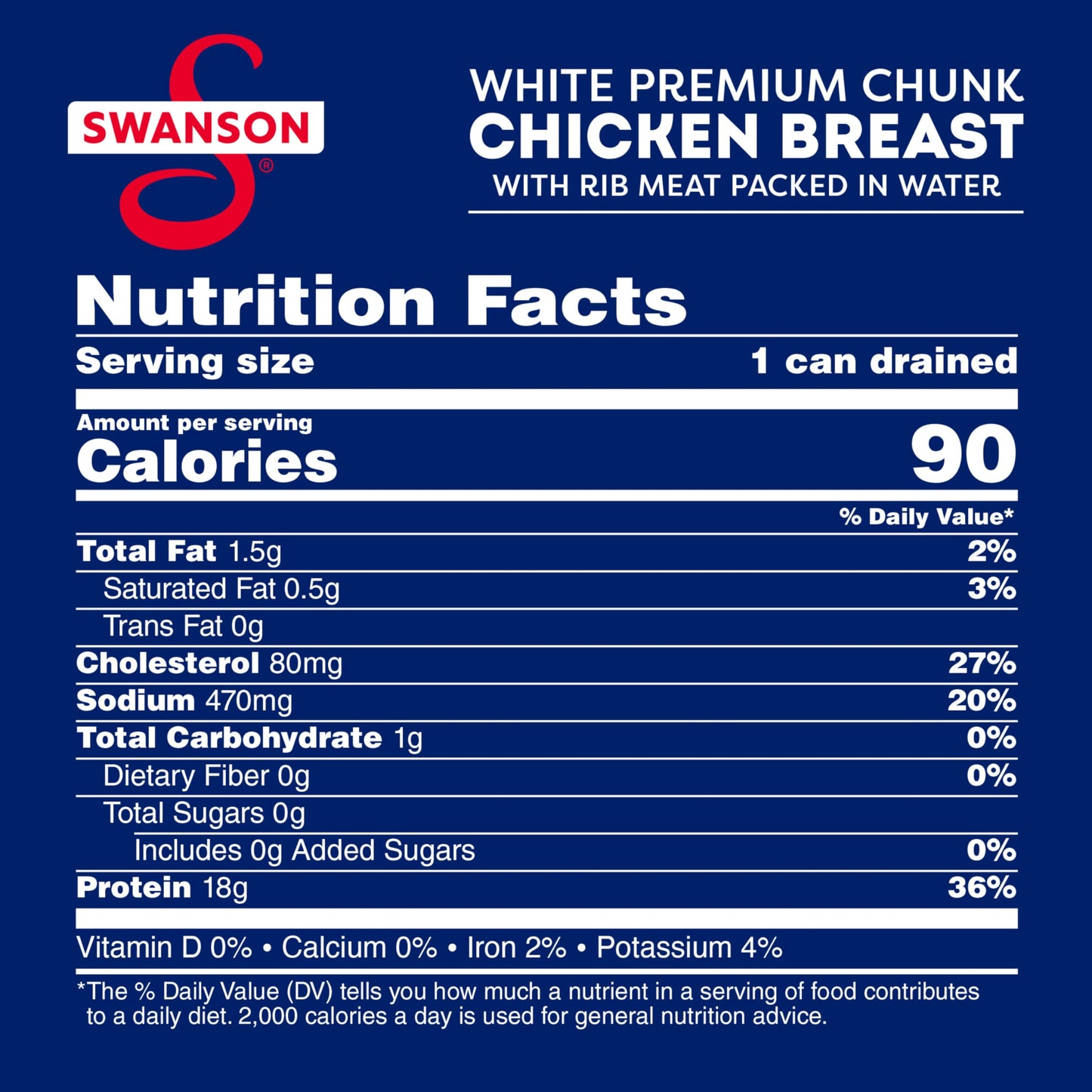 Swanson White Premium Chunk Canned Chicken Breast in Water, Fully Cooked Chicken, 4.5 OZ Can (Pack of 4)