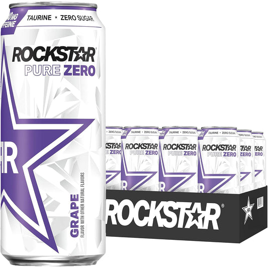 Rockstar Pure Zero Energy Drink, Grape, 0 Sugar, with Caffeine and Taurine, 16oz Cans (12 Pack) (Packaging May Vary)