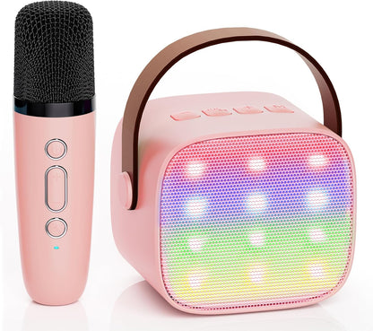 YLL Mini Kids Karaoke Machine, Portable Bluetooth Speaker with Wireless Microphone, Christmas Kids Toys Gifts for Girls 4, 5, 6, 7, 8, 9, 10 +Year Old (Lightpink)