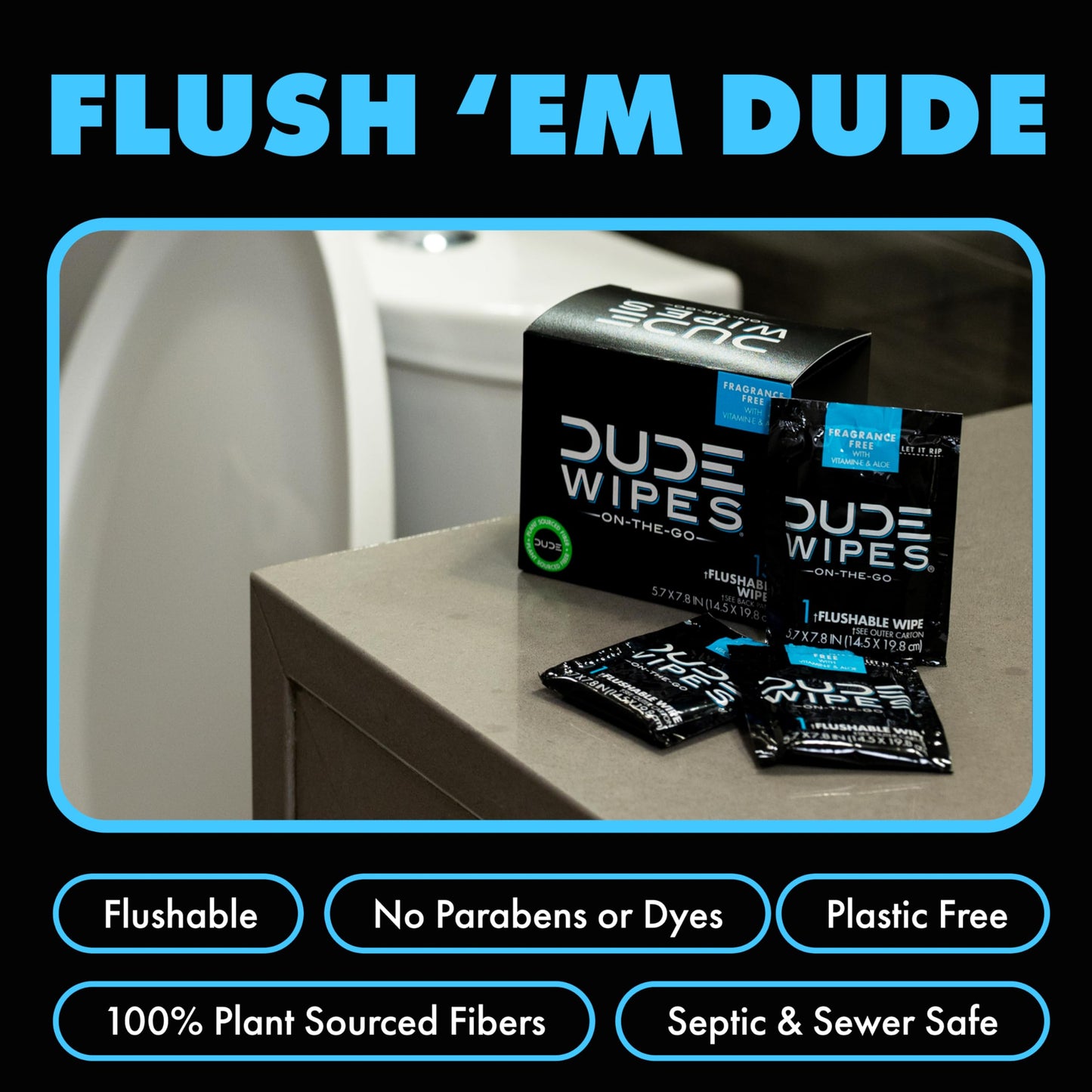 DUDE Wipes - On-The-Go Flushable Wipes - 1 Pack, 30 Wipes - Unscented Extra-Large Individually Wrapped Adult Wet Wipes - Vitamin E & Aloe - Septic and Sewer Safe