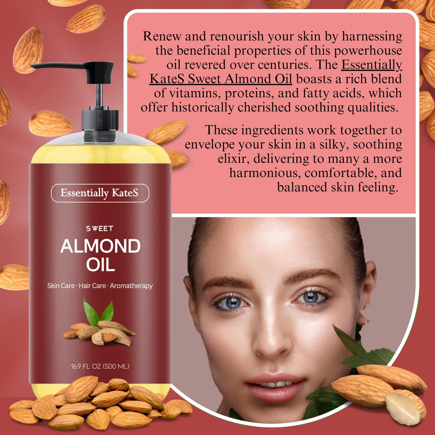 Sweet Almond Oil 16 oz - 100% Pure and Natural and Cold Pressed