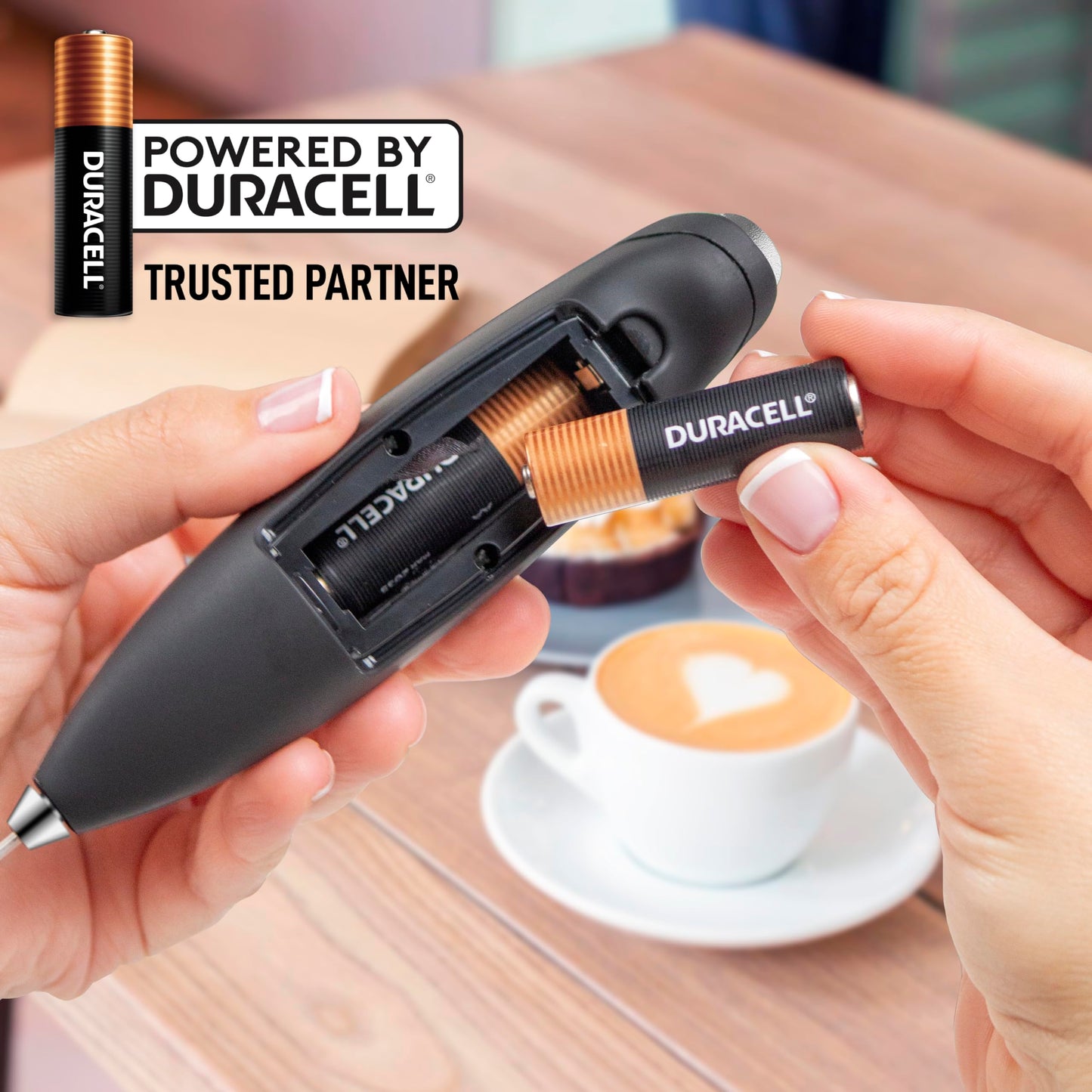 Zulay Powerful Milk Frother (4 Duracell Batteries Included) - Handheld Milk Frother Wand Drink Mixer for Coffee - Powerful Milk Foamer for Cappuccino, Frappe, Matcha & Coffee Creamer - Black