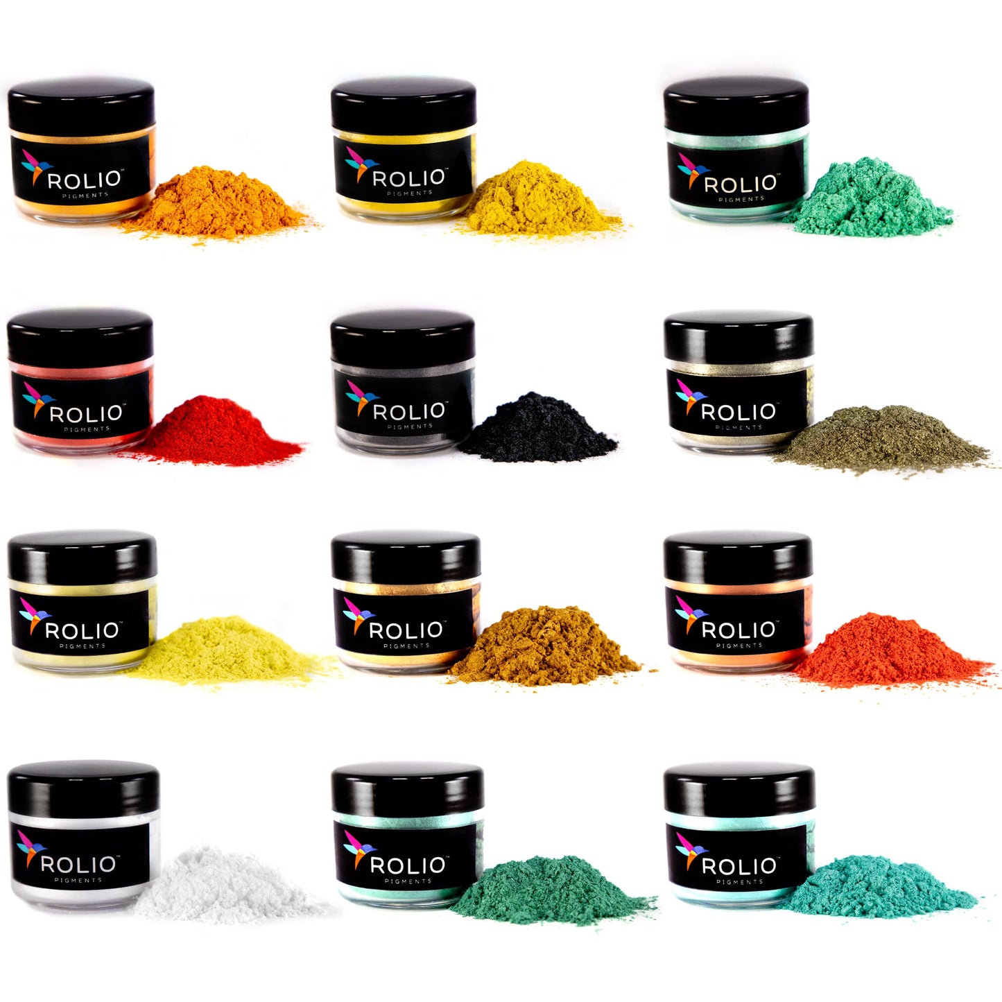 Rolio Premium Mica Powder Pearlescent Color Pigment - Art Set for Resin Epoxy - for Soap Making, Nail Polish, Lip Gloss, Eye Shadow, Slime & Candle Jars - 10g, 24 Jars - (Original Set)