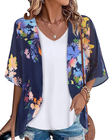 Womens Kimono Beach Cover Up Chiffon Cardigan Floral Tops Loose Capes