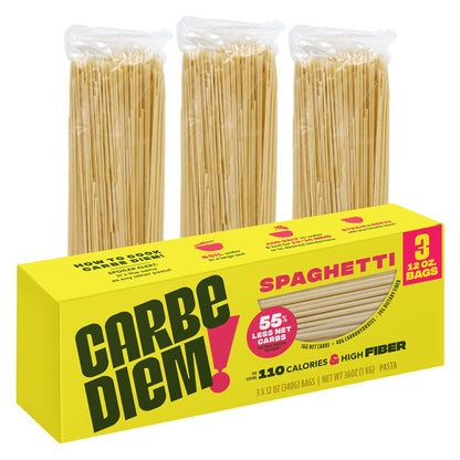 CARBE DIEM! Spaghetti | 3x 12oz Bags | Lower Net Carb Pasta with a Traditional Flavor & Texture | Pasta Re-Imagined for Healthy Lifestyles | Spaghetti Pasta | Spaghetti Noodles | Lower Calorie Pasta