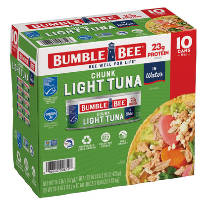 Bumble Bee Chunk Light Tuna In Water, 5 oz Cans (Pack of 24) - Wild Caught Skipjack Tuna - 23g Protein Per Serving - MSC Certified Sustainable Seafood, Non-GMO, Gluten Free, Kosher