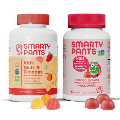 SmartyPants Kids Multivitamin Gummies: Omega 3 Fish Oil (EPA/DHA), Vitamin D3, C, Vitamin B12, B6, Vitamin A, K & Zinc for Immune Support, Gluten Free, Three Fruit Flavors, 120 Count (30 Day Supply)