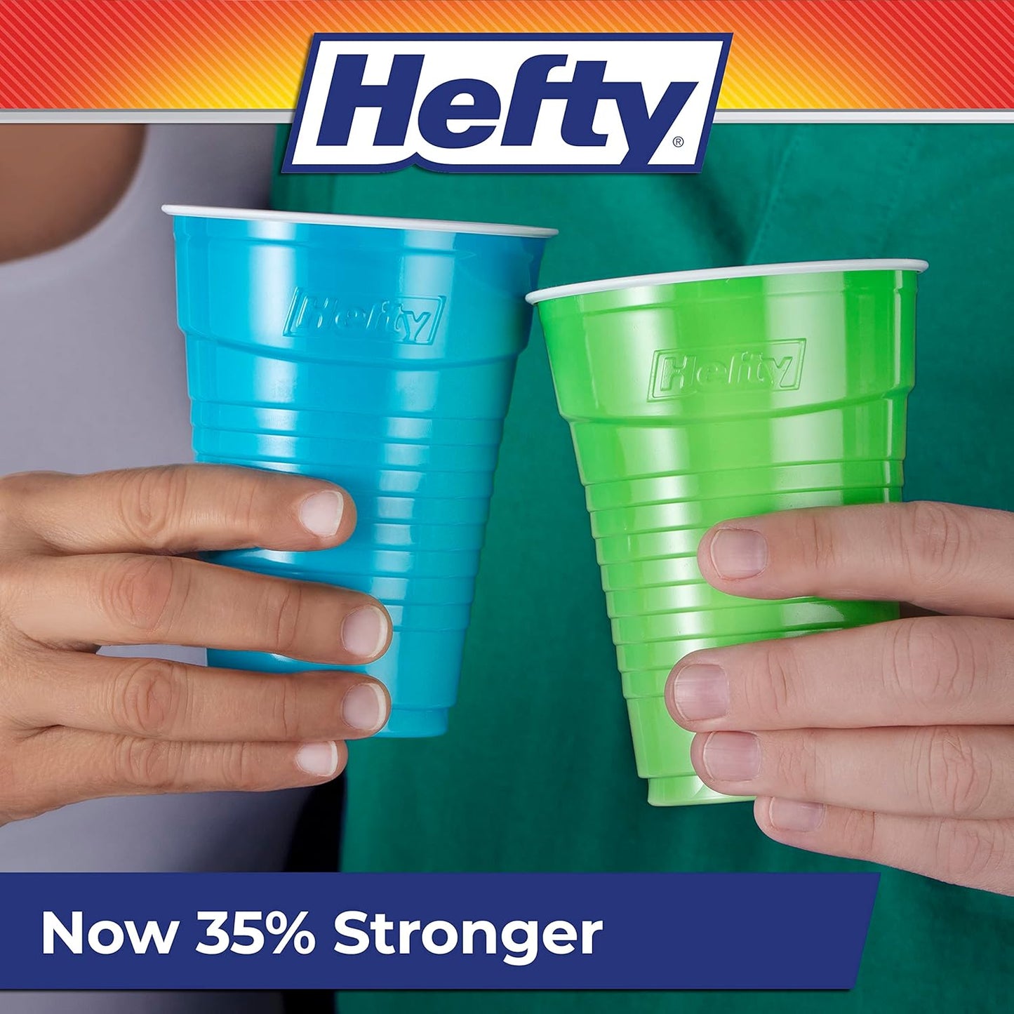 Hefty Party On Disposable Plastic Cups, Assorted, 16 Ounce, 100 Count