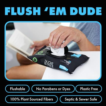 DUDE Wipes - Flushable Wipes - 1 Pack, 48 Wipes - Unscented Extra-Large Adult Wet Wipes - Vitamin-E & Aloe - Septic and Sewer Safe