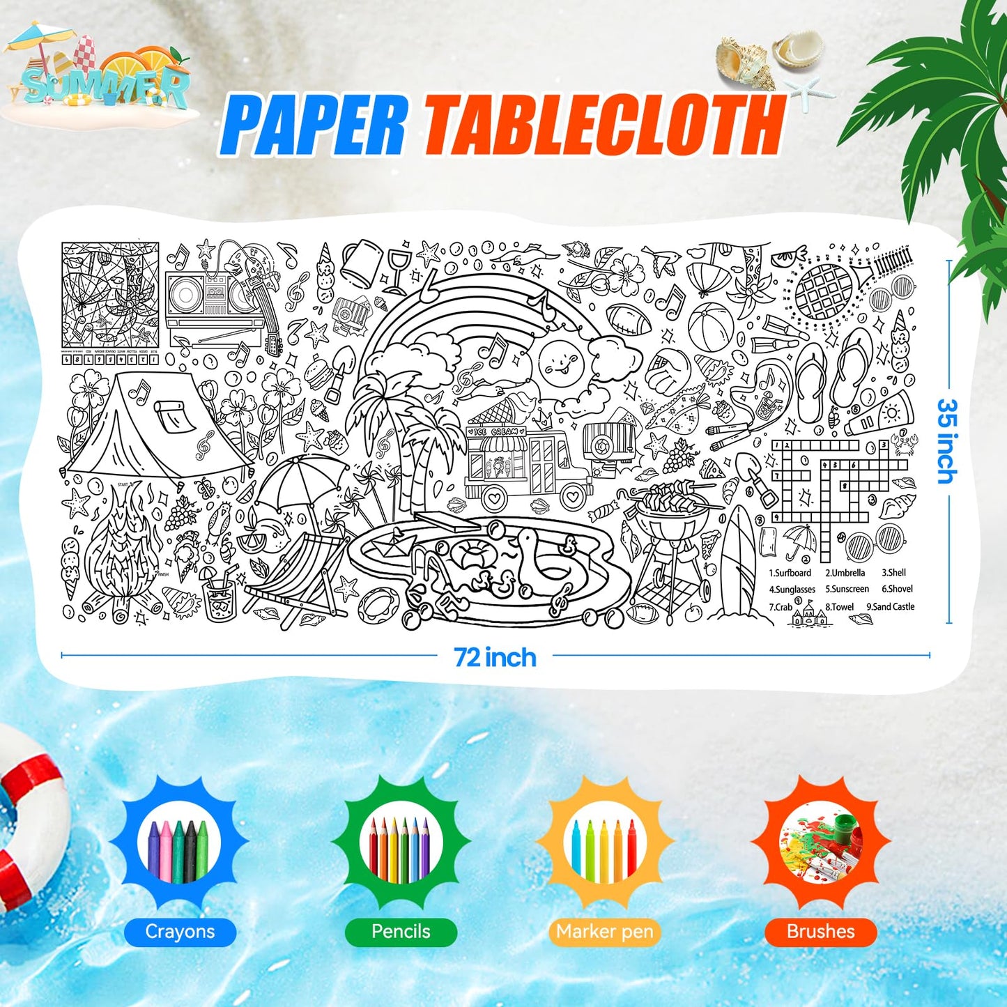 PADTIC Giant Coloring Poster,30x72Inch Happy Birthday Drawing Paper Coloring Tablecloth,DIY Birthday Activity Poster Table Cover,Kids Art Crafts Coloring Mat,Home Classroom Birthday Party Suppiles