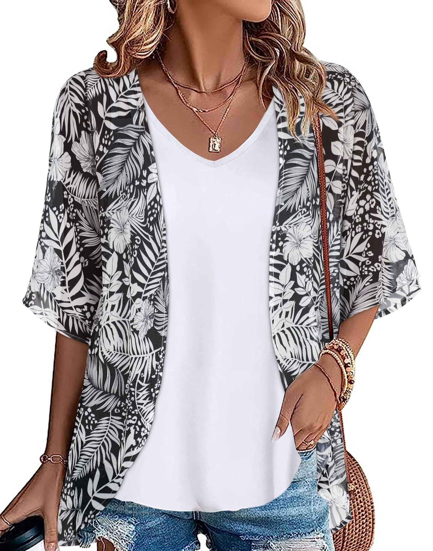 Womens Kimono Beach Cover Up Chiffon Cardigan Floral Tops Loose Capes