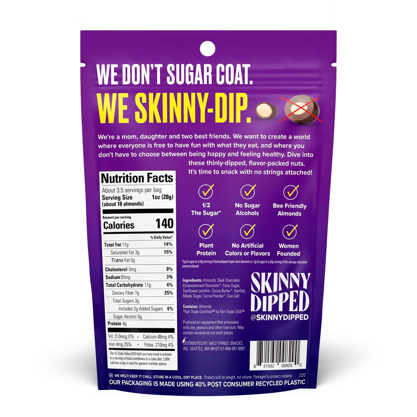 SkinnyDipped Snack Attack Minis Almond Variety Pack, Healthy Snack, Plant Protein, Gluten Free, 0.46 oz Mini Bags, Pack of 25