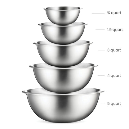 FineDine Stainless Steel Mixing Bowls Set for Kitchen, Dishwasher Safe Nesting Bowls for Cooking, Baking, Meal Prepping