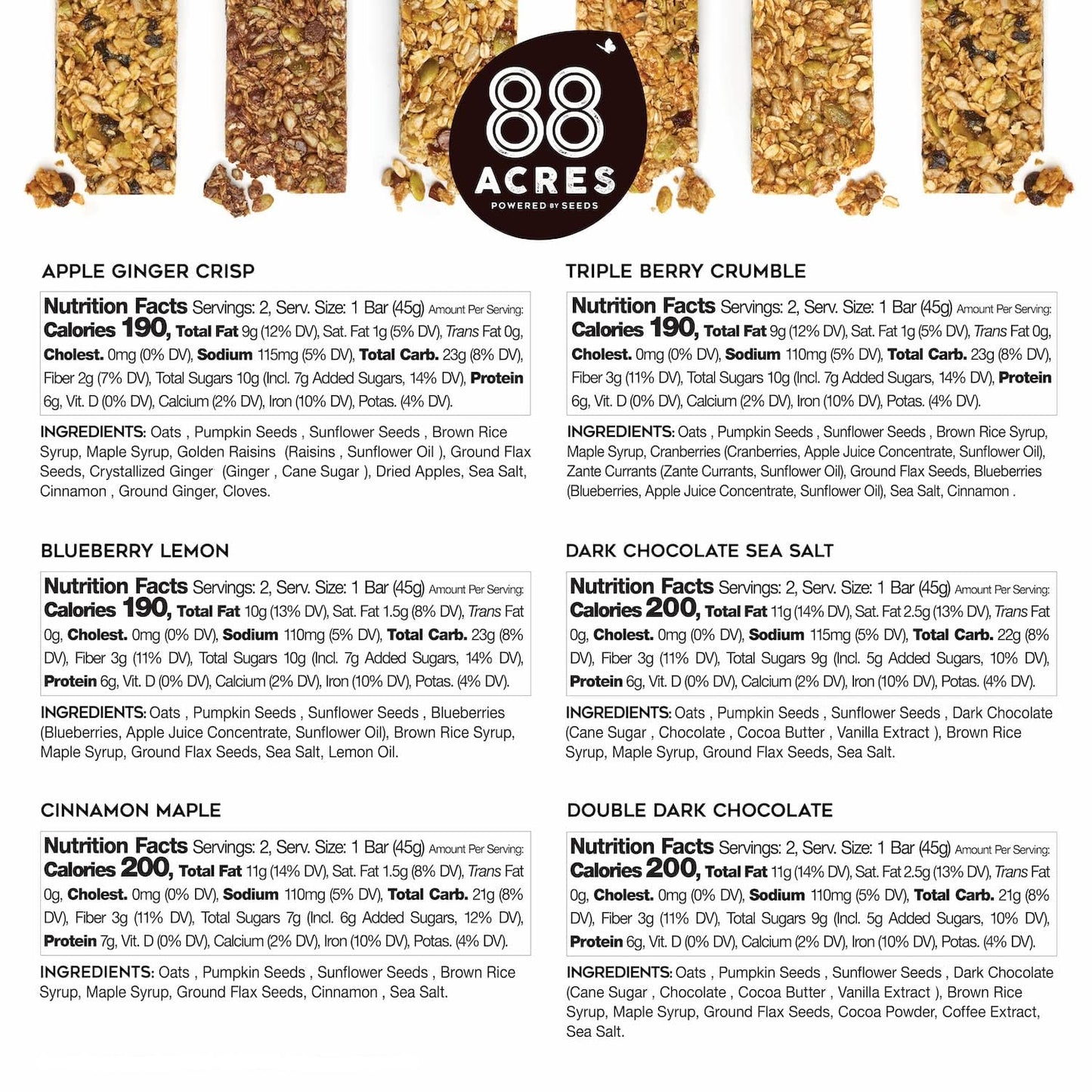 88 Acres Granola Bars | Dark Chocolate Sea Salt | Gluten Free, Nut-Free Oat and Seed Snack Bar | Vegan & Non GMO | 12 Pack