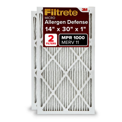 Filtrete 20x25x1 AC Furnace Air Filter, MERV 11, MPR 1000, Micro Allergen Defense, 3-Month Pleated 1-Inch Electrostatic Air Cleaning Filter, 2 Pack (Actual Size 19.688 x 24.688 x 0.84 in)