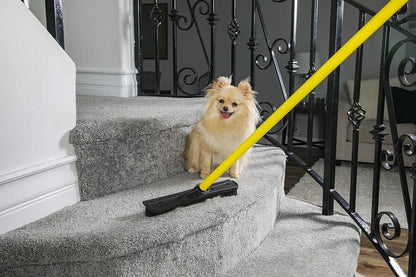 FURemover Original Indoor Pet Hair Rubber Broom with Carpet Rake and Squeegee, Black and Yellow