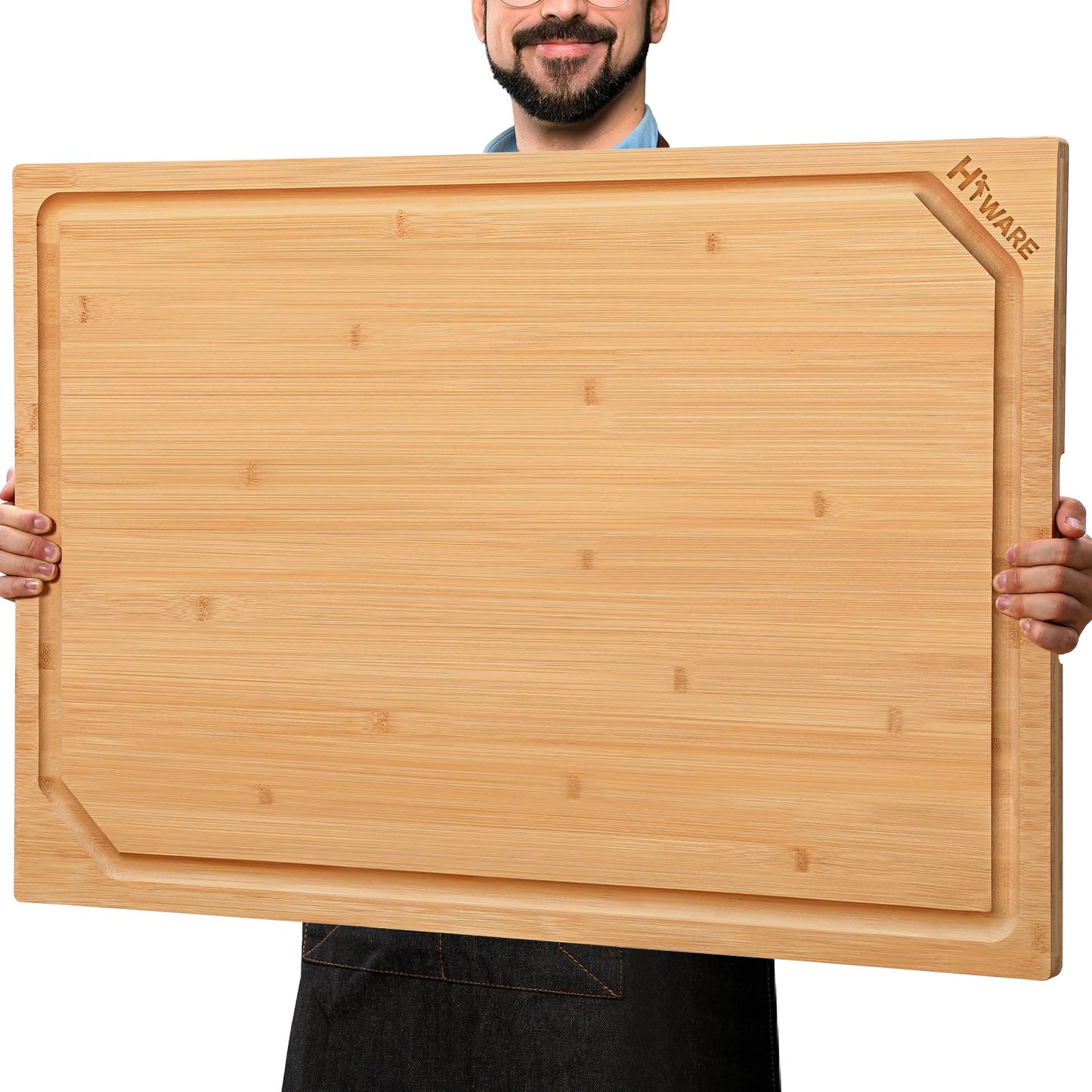 Hiware Extra Large Bamboo Cutting Board for Kitchen, Heavy Duty Wood Cutting Boards with Juice Groove, 100% Organic Bamboo, Pre Oiled, 18" x 12"