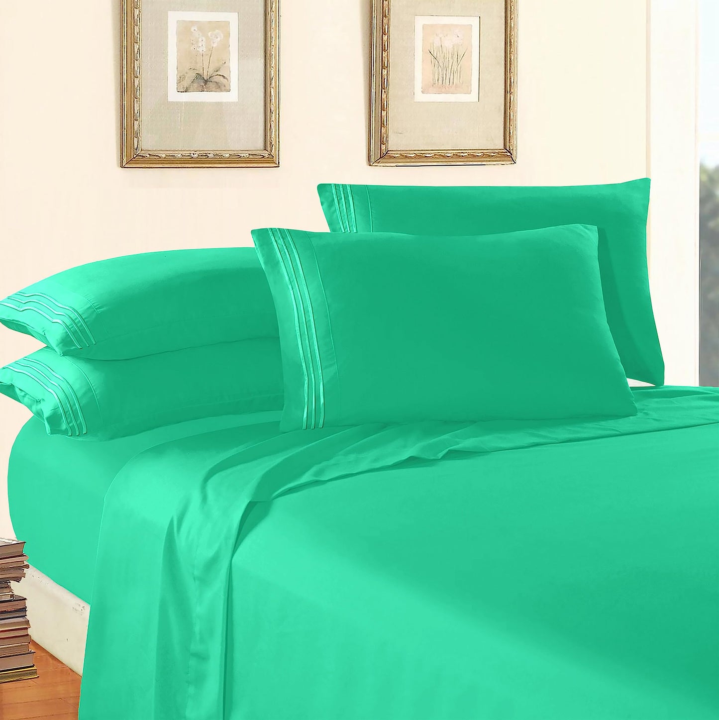 Elegant Comfort Luxury 1500 Premium Hotel Quality Microfiber 4-Piece Sheet Set - Wrinkle Resistant, All Around Elastic Fitted Sheet, Deep Pocket up to 16", Twin/Twin XL, Aqua