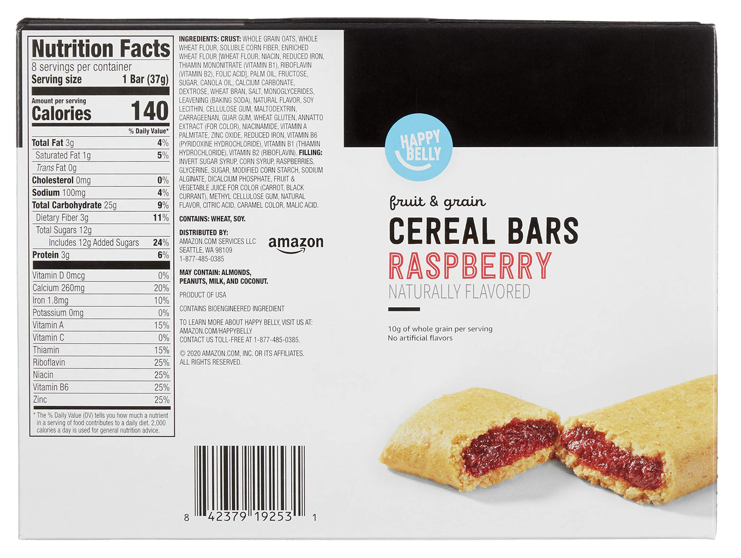 Amazon Brand - Happy Belly Fruit & Grain Cereal Bars, Strawberry , 1.03 Oz, 8 Count (Pack of 1)