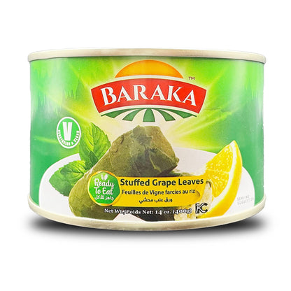 Baraka Dolmas Stuffed Grape Leaves Canned | Ready to Eat Turkish Grape Leaves Stuffed with Rice & Herbs | Vegan, Vegetarian, No Meat Middle Eastern Snack Food Imported from Turkey (14 oz Can)