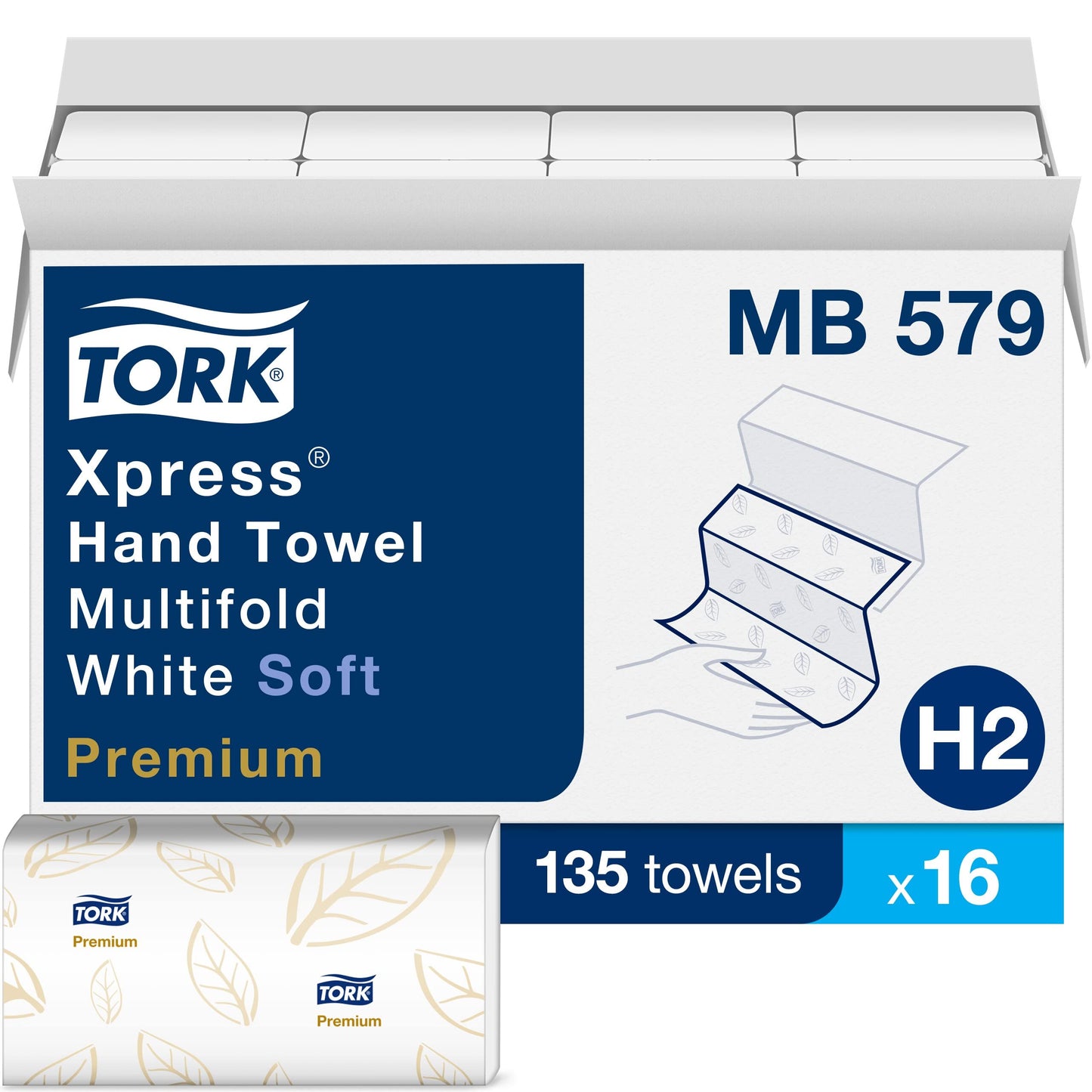 Tork Premium MB579 Soft Xpress Multifold Paper Hand Towel, 3-Panel, 2-Ply, 9.125" Width x 9.5" Length, White (Case of 16 Packs, 135 per Pack, 2.160 Towels)