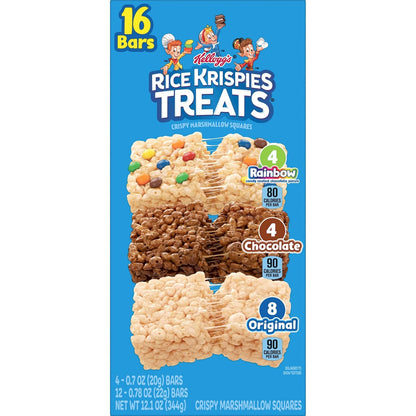 Rice Krispies Treats Crispy Marshmallow Squares, Kids Snacks, Cereal Bars, Variety Pack, 12.1oz Box (16 Bars)