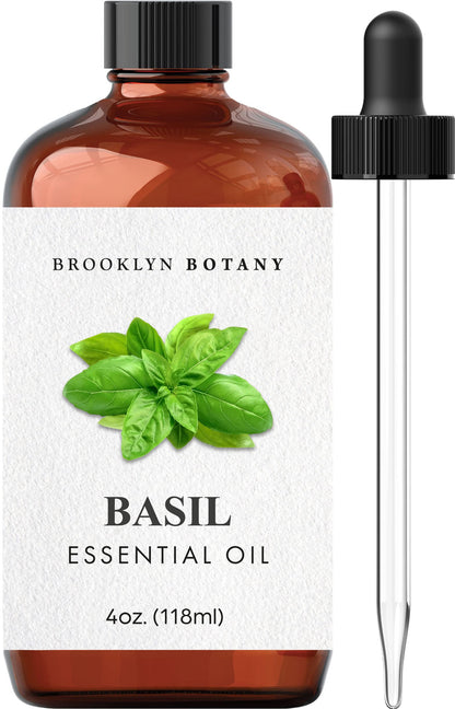 Brooklyn Botany Basil Essential Oil - 100% Pure and Natural - Premium Grade Essential Oil - for Aromatherapy and Diffuser - 0.33 Fl Oz