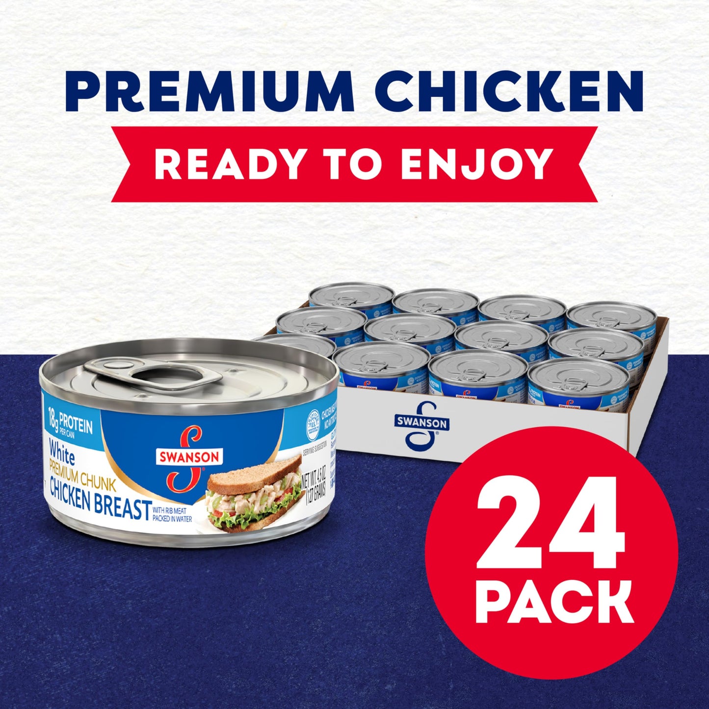 Swanson White Premium Chunk Canned Chicken Breast in Water, Fully Cooked Chicken, 4.5 OZ Can (Pack of 4)