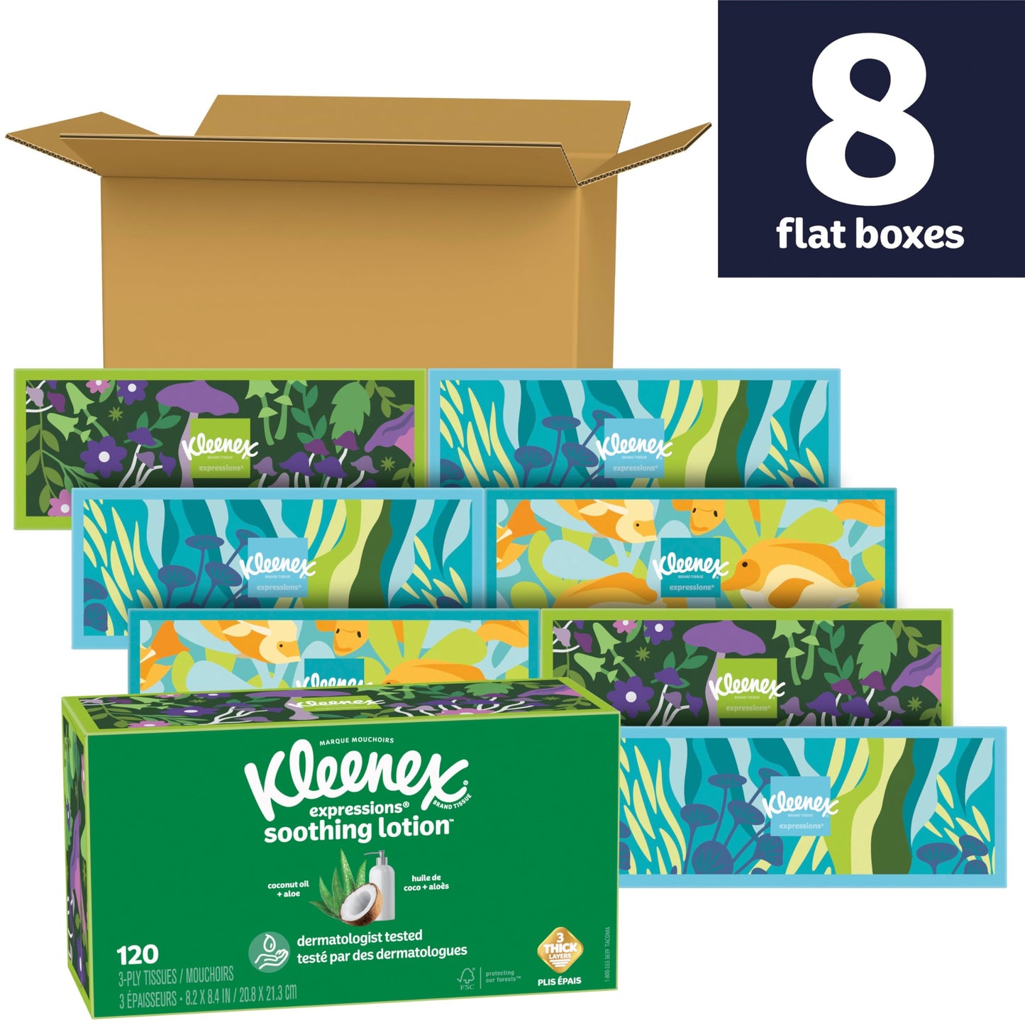 Kleenex Lotion Facial Tissues with Coconut Oil, 8 Cube Boxes, 80 Tissues Per Box, 3-Ply