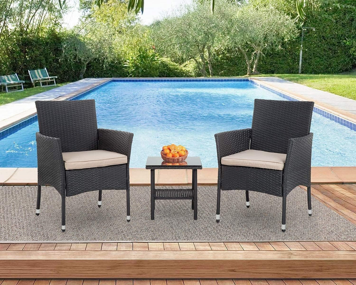 FDW Patio Furniture Set Outdoor Furniture Wicker Bistro Rattan Chair Conversation Sets with Coffee Table for Yard Backyard Lawn Porch Poolside Balcony,Black and Beige