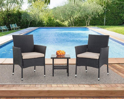 FDW Patio Furniture Set Outdoor Furniture Wicker Bistro Rattan Chair Conversation Sets with Coffee Table for Yard Backyard Lawn Porch Poolside Balcony,Black and Beige