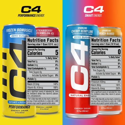 C4 Smart Energy Drink – Boost Focus and Energy with Zero Sugar, Natural Energy, and Nootropics - 200mg Caffeine - Cherry Berry Lime (12oz Pack of 12)