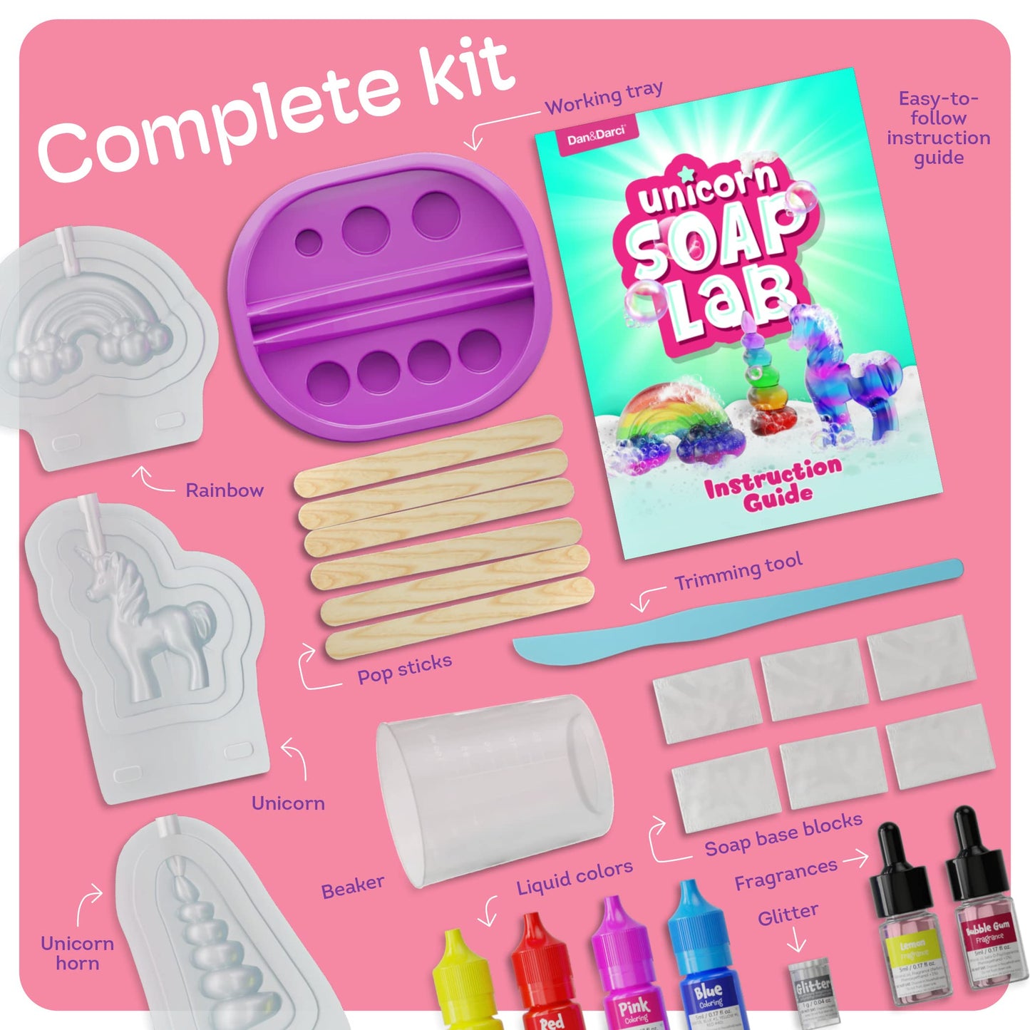 Unicorn Soap Making Kit - Girls Easter Crafts DIY Project Age 6+ Year Old Kids - Unicorn Girl Gifts - Science STEM Activity Teenage Gift - Make Your Own Soap Kits - Craft Toys Ages 6 7 8 9 10 11 12