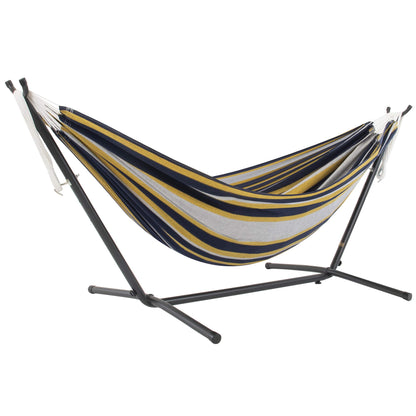 Vivere Double Hammock with Space Saving Steel Stand, Natural (450 lb Capacity - Premium Carry Bag Included)