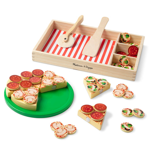 Melissa & Doug Wooden Pizza Party Play Food Set With 36 Toppings