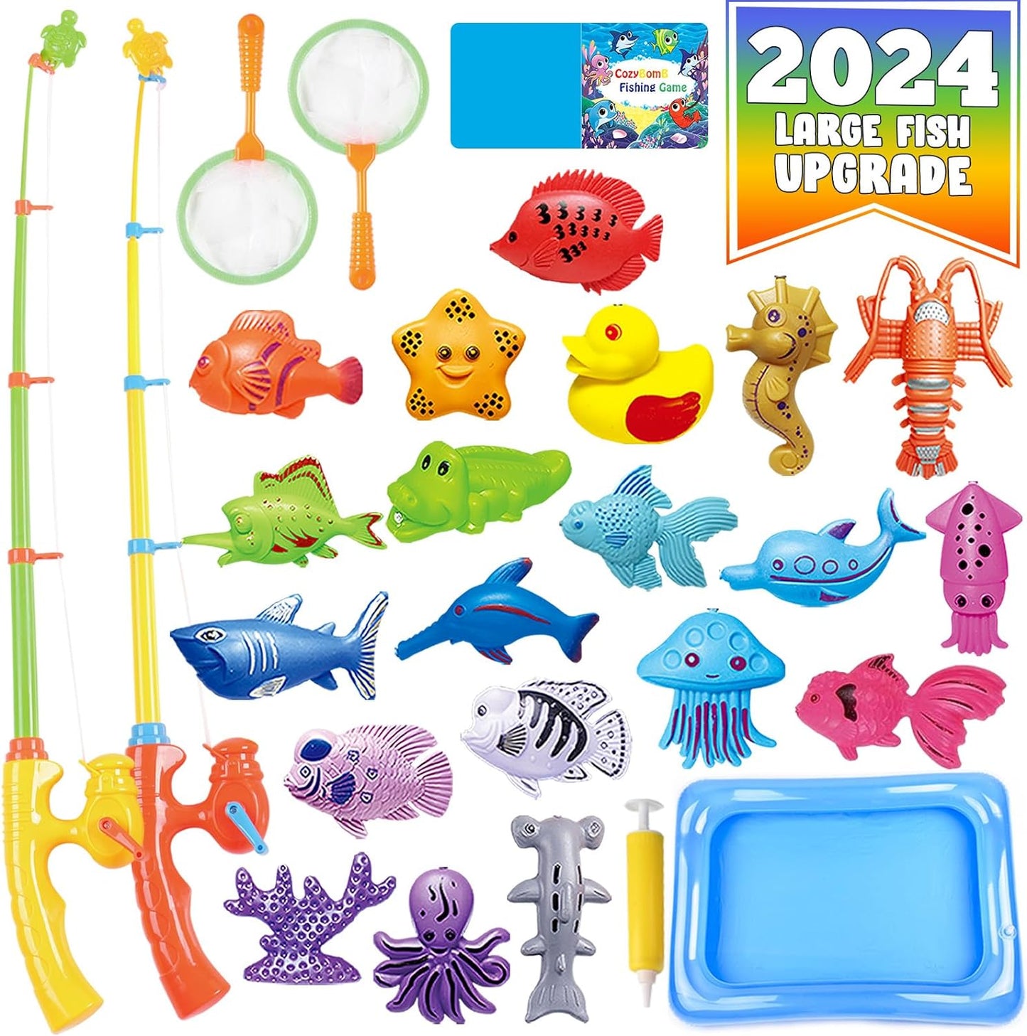 CozyBomB™ Kids Pool Fishing Toys Games | Summer Magnetic Floating Toy Magnet Pole Rod Fish Net Water Table Bathtub Bath Game, Learning Education For age 3 4 5 Boys Girls Toddlers Carnival Party Favors