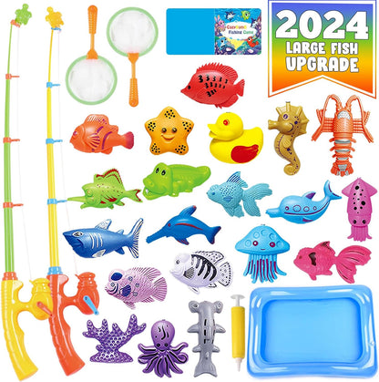 CozyBomB™ Kids Pool Fishing Toys Games | Summer Magnetic Floating Toy Magnet Pole Rod Fish Net Water Table Bathtub Bath Game, Learning Education For age 3 4 5 Boys Girls Toddlers Carnival Party Favors