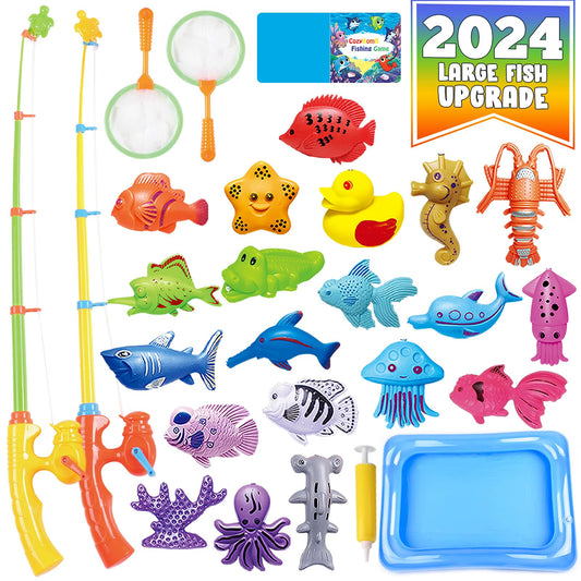 CozyBomB™ Kids Pool Fishing Toys Games | Summer Magnetic Floating Toy Magnet Pole Rod Fish Net Water Table Bathtub Bath Game, Learning Education For age 3 4 5 Boys Girls Toddlers Carnival Party Favors